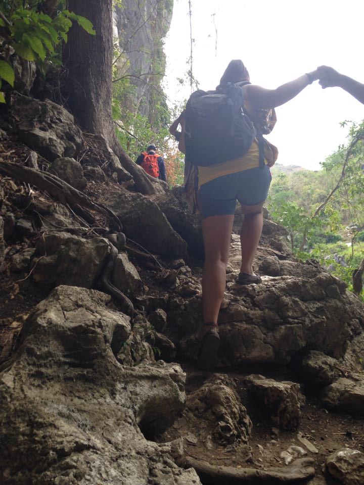 passing through the cave mt. manalmon trek